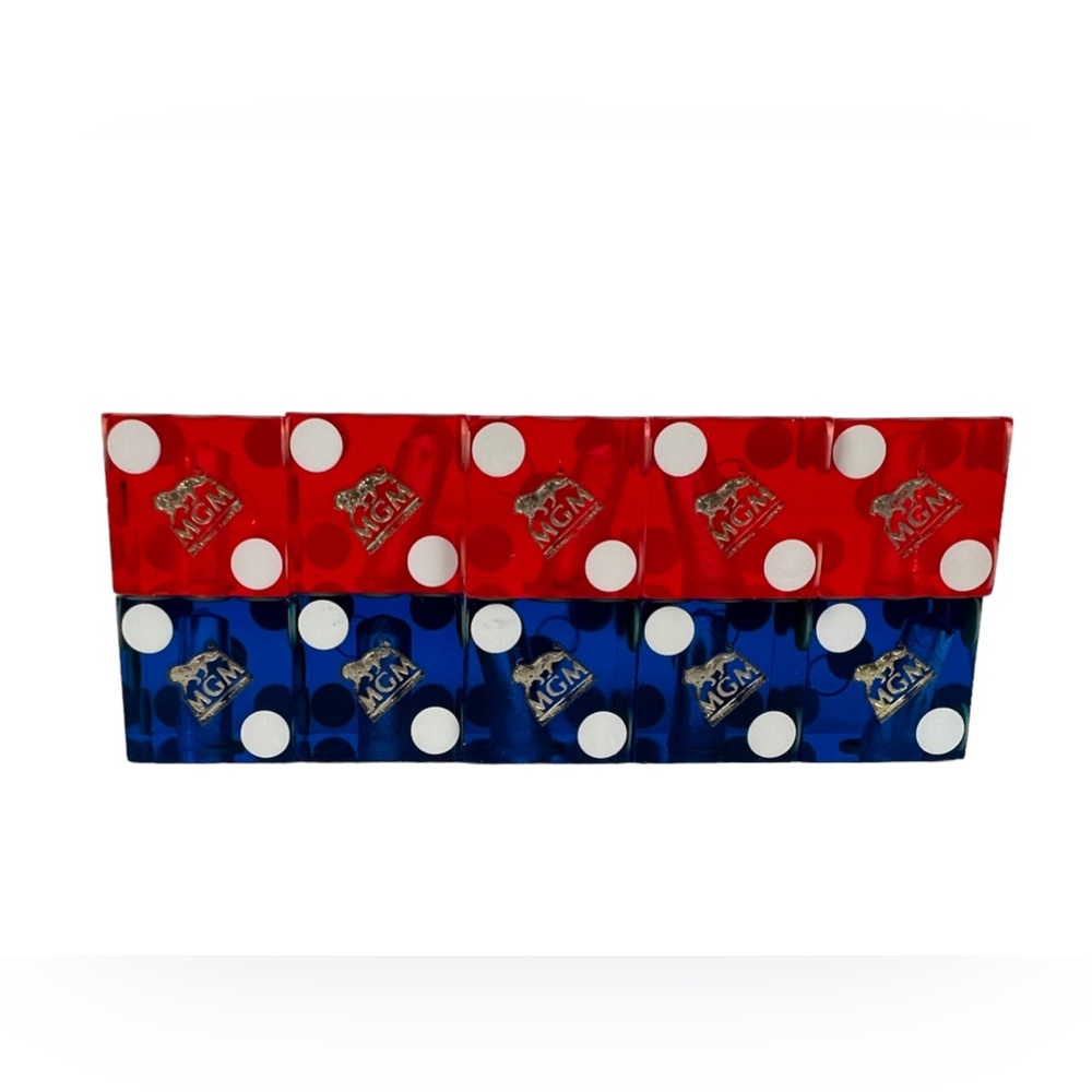 MGM Casino Dice Lot Of 10 Red Blue Cancelled Drilled Translucent Number Vintage